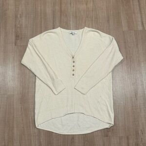 Madewell Cream Waffle Knit Henley Long Sleeve Oversized Boxy Sweater